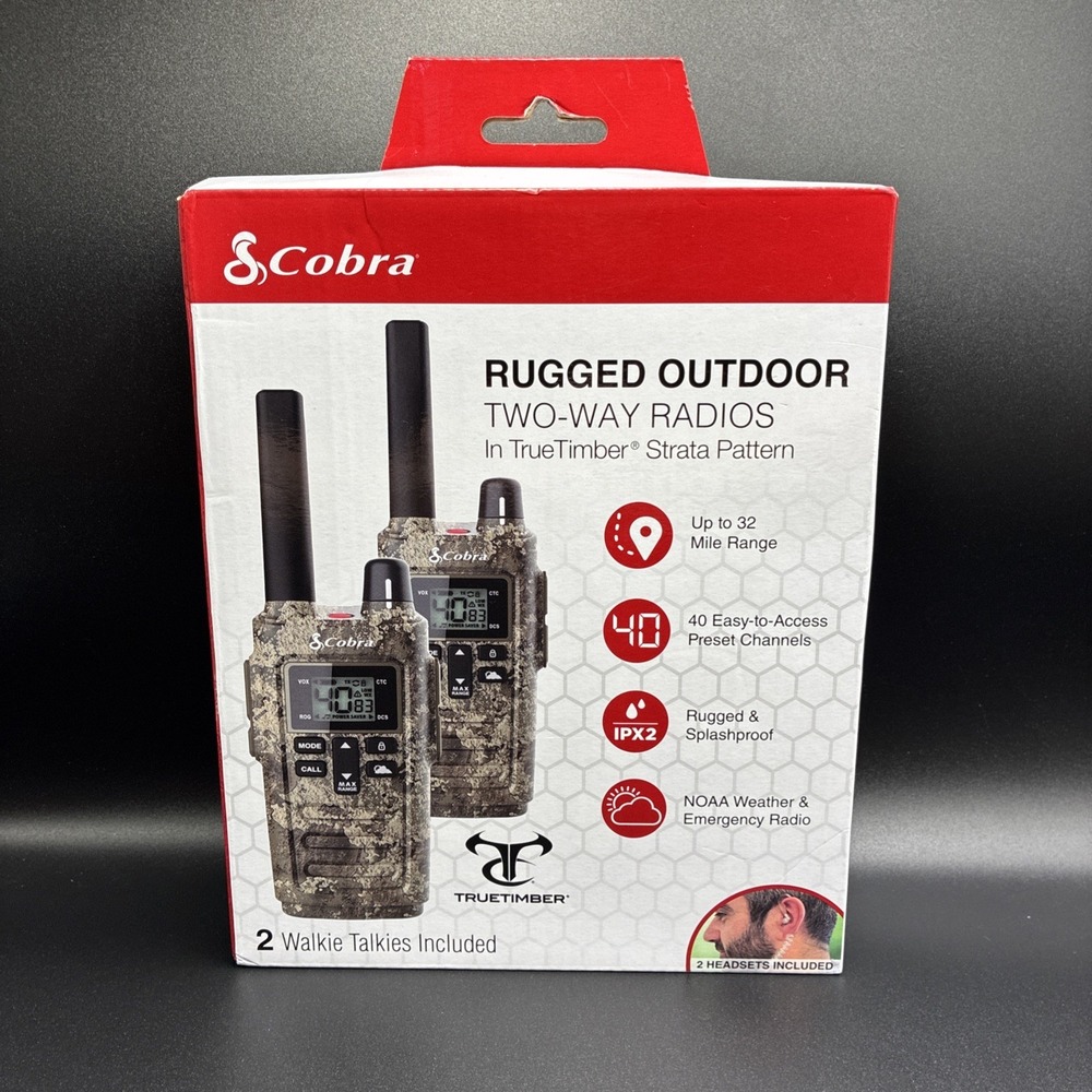 Cobra 32-Mile Rugged Two Way Radios Truetimber Camo Walkie Talkies Strata 2 Pack